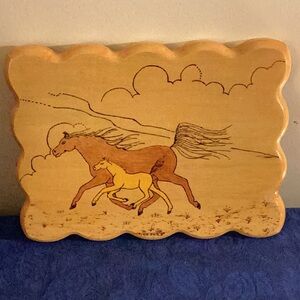 Horse and Foal Wooden Etched Plaque